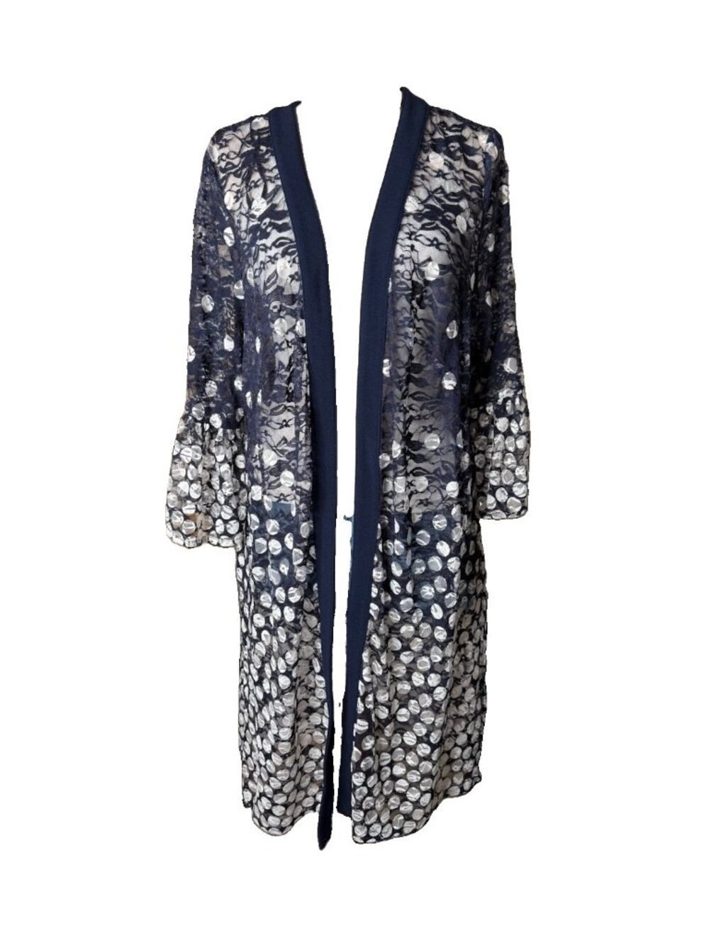 Maya Brooke Women Sheer Lace Open tunic kimono Duster Whimsigoth 16w Bell Sleeve